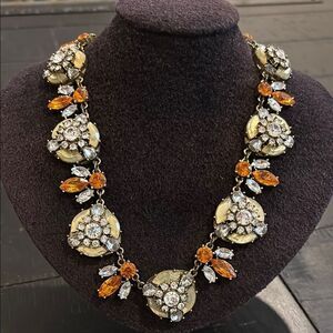 Joan Rivers Rhinestone Orange Bronze Tone Statement Cluster Necklace Floral Bee‍